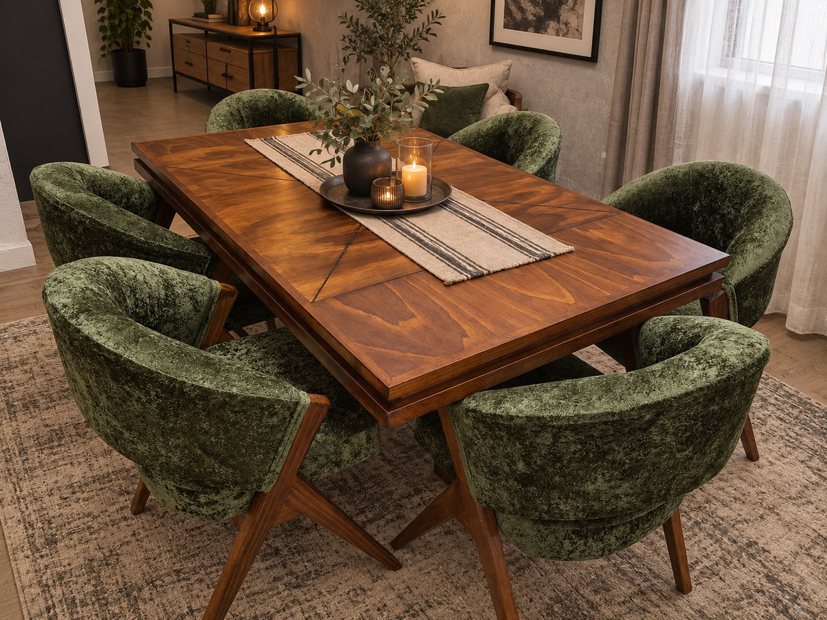 Comedor Grecia con seis sillas en acabado roble