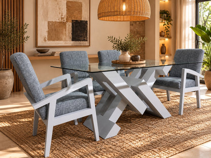 Comedor Mónaco de seis sillas con cubierta de cristal