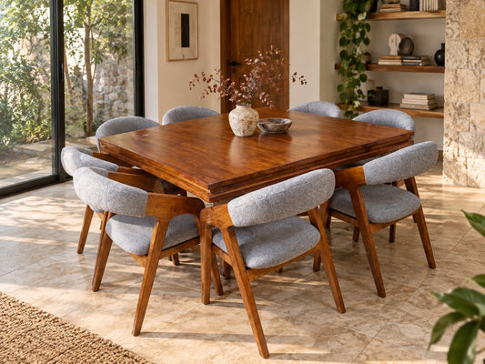 Comedor Siena con ocho sillas en acabado roble